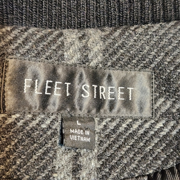 Fleet Street Wool Blend Plaid Hooded Coat Large Black and White Zippered Snaps - Picture 10 of 14
